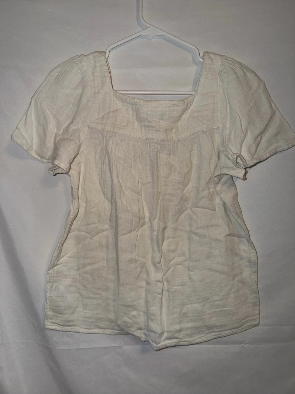 Madewell XXS Cream Geometric Patchwork Puff Sleeve Babydoll Blouse